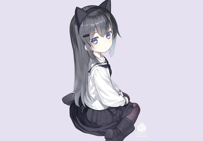 Anime girl with cat ears and school uniform