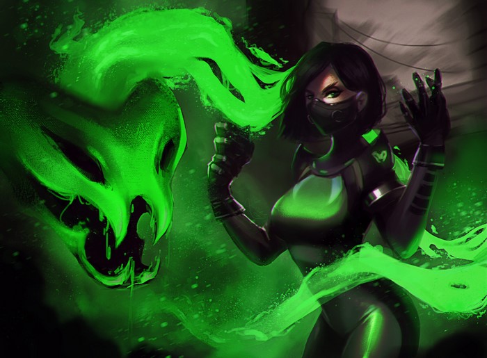 Viper from Valorant with green toxic smoke