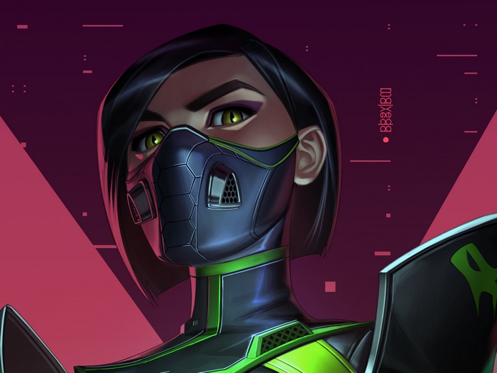 Viper from Valorant with mask and green accents
