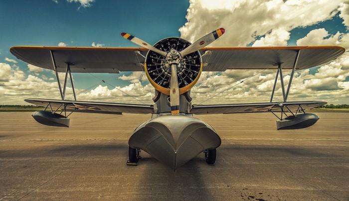 Grumman J2F Duck seaplane on tarmac