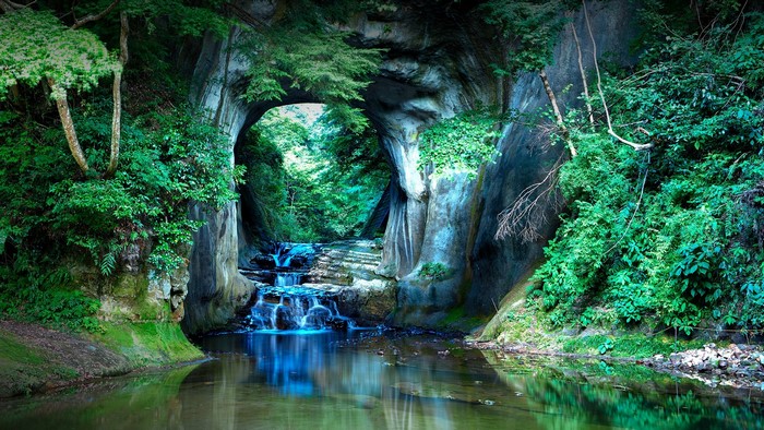 Kameiwa Cave waterfall and river in Japan