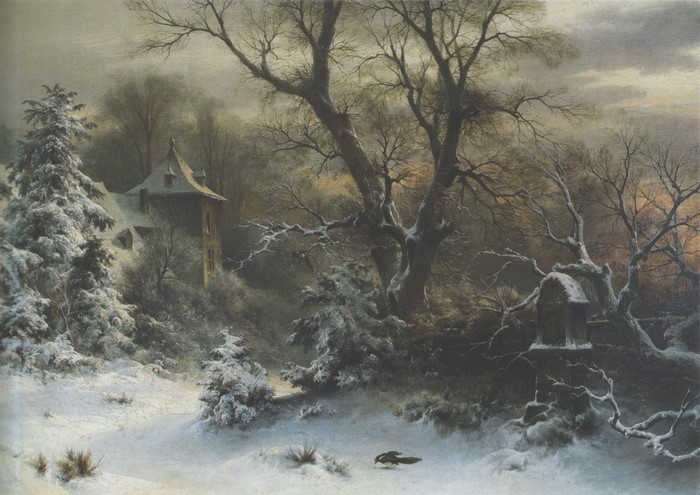 Winter Landscape with House and Bird by Sophus Jacobsen