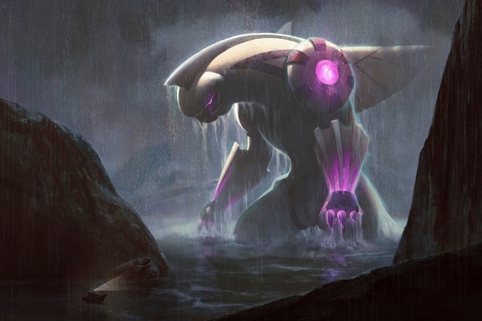 Palkia from Pokémon in the rain