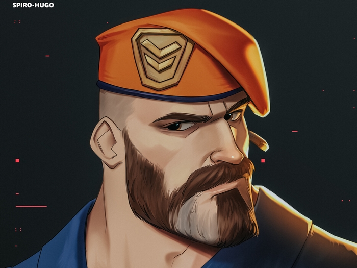 Brimstone from Valorant wearing an orange beret