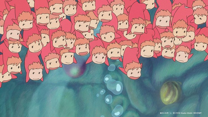 Ponyo: A large group of Ponyo characters underwater