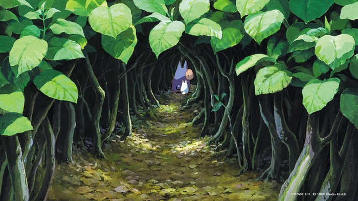 Totoro and Chibi Totoro in a forest path