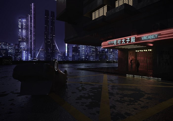 Cyberpunk 2077 Night City Parking Lot