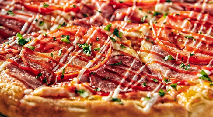 Close-up of a delicious pizza with toppings