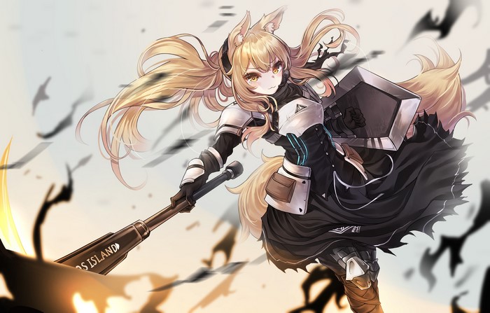 Nearl from Arknights with a shield and weapon