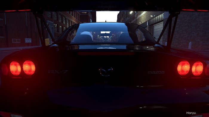 Mazda RX-7 FD with rear wing in alley
