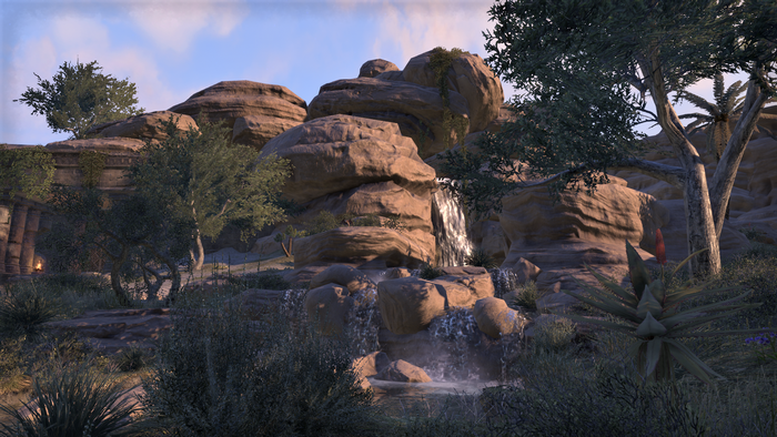 The Elder Scrolls Online rocky landscape with waterfall