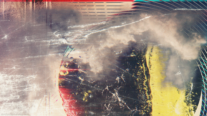 Abstract Glitch Art with Clouds and Geometric Patterns