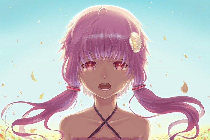 Anime girl with pink hair crying