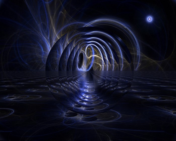 Abstract digital render with blue and yellow light