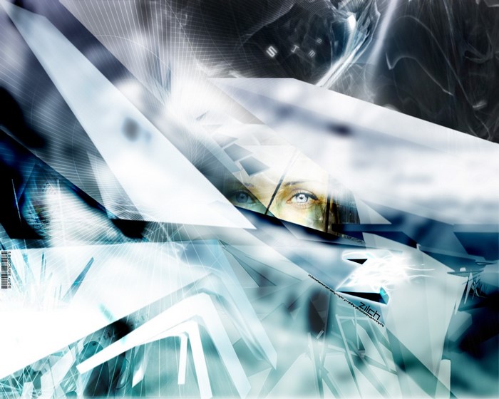 Abstract digital art with eyes and the word Zilch