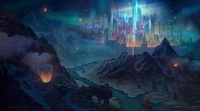 Fantasy city artwork by Alyn Spiller