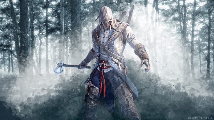 Connor from Assassins Creed III in a forest