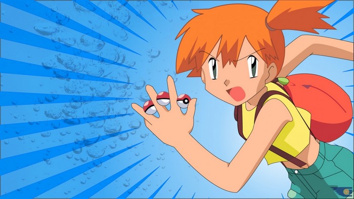 Misty from Pokémon holding Pokeballs