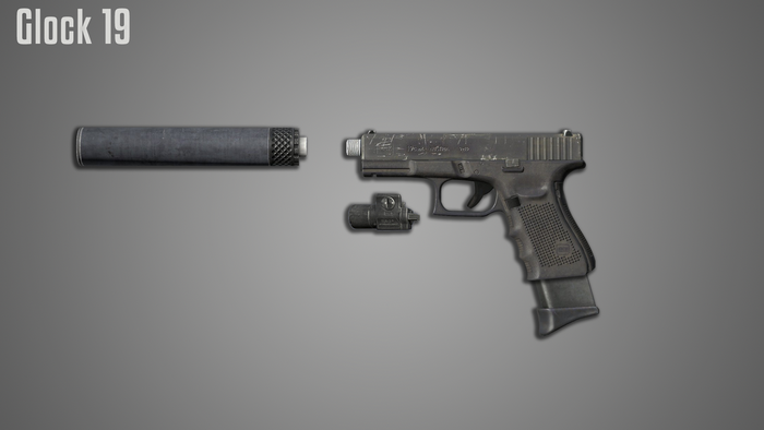 Glock 19 with silencer and red dot sight