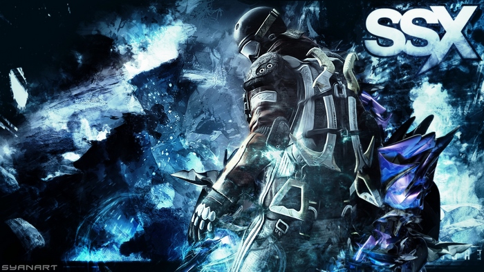 SSX video game character with blue ice effects