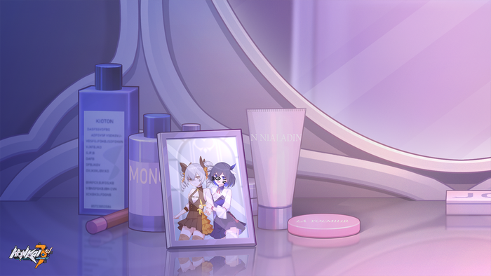 Seele Vollerei and Bronya Zaychik on a vanity table