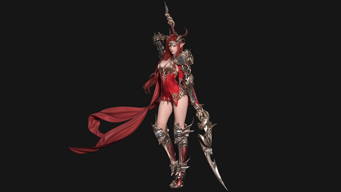 Redhead warrior with horns and spear from League of Angels