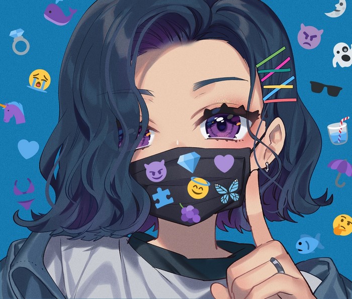 Anime girl with purple eyes and face mask