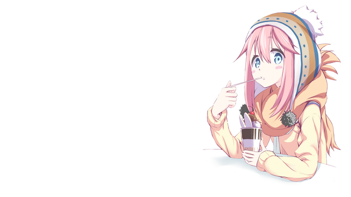 Nadeshiko Kagamihara from Yuru Camp eating dessert