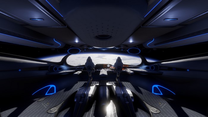 Spaceship cockpit overlooking Earth