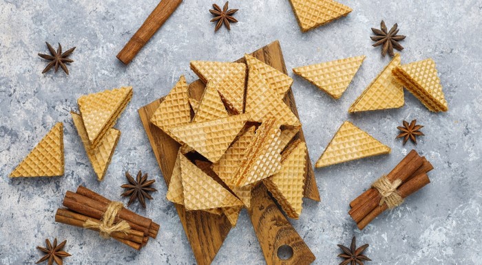 Triangular waffles with cinnamon sticks and star anise