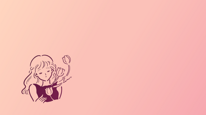 Girl holding tulips on a pink background