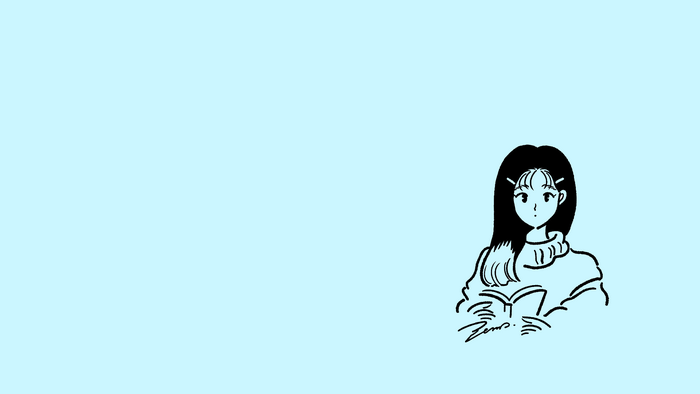 Girl reading a book on a blue background