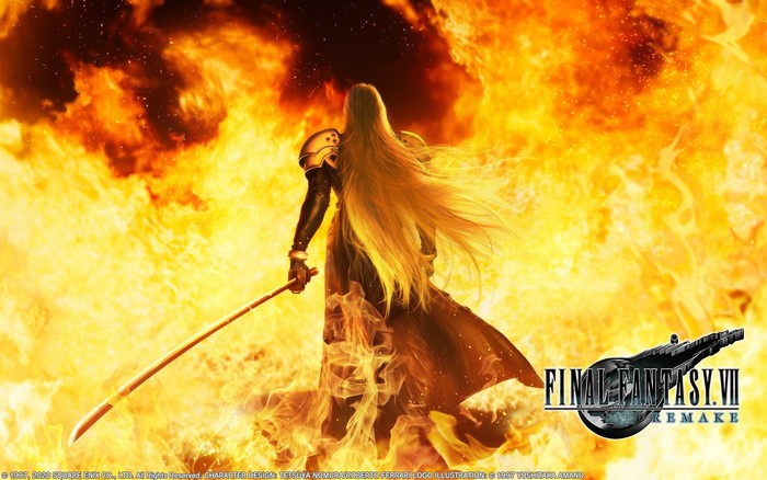 Sephiroth from Final Fantasy VII Remake in Flames