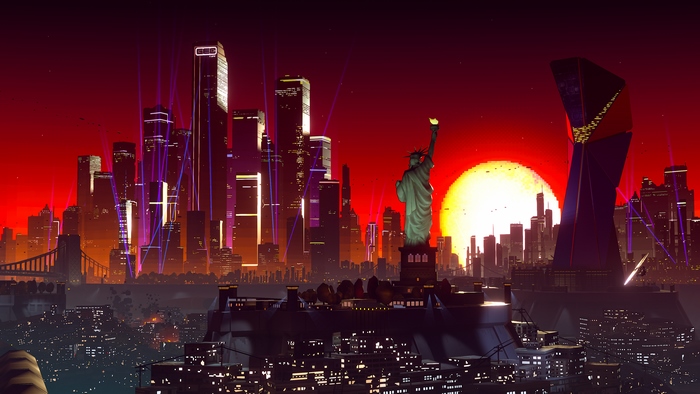 Due Process 4K Cityscape with Statue of Liberty