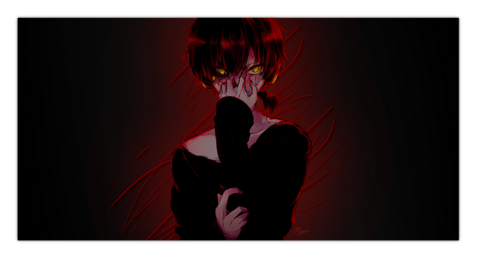 Konoha from Kagerou Project with yellow eyes and blood