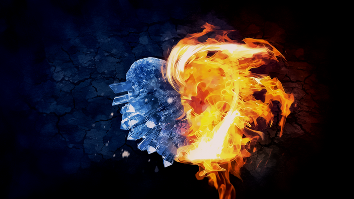 Abstract heart made of ice and fire
