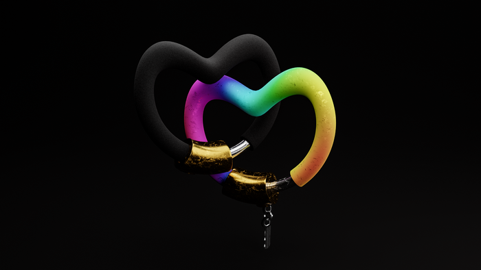 4K Abstract Intertwined Hearts with Rainbow and Gold