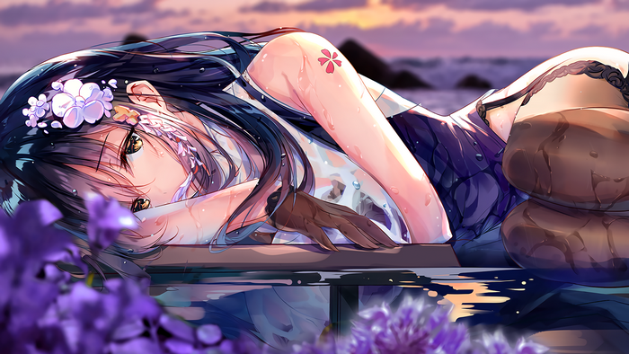 Azuma from Azur Lane lying by the sea