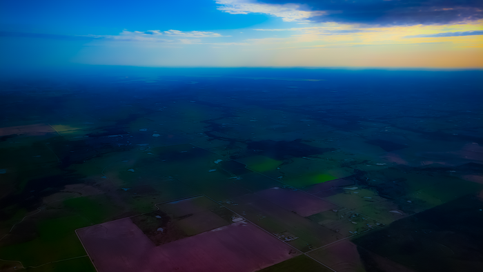 Aerial view of Texas landscape at sunset