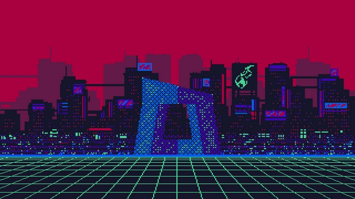 Pixel Art Cityscape with CCTV Building