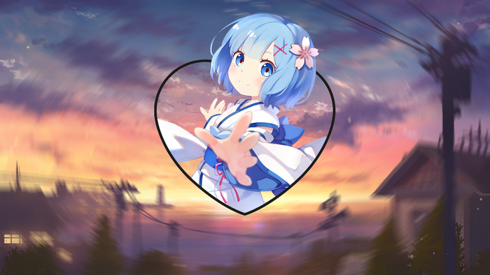 Rem from Re:Zero in a heart frame