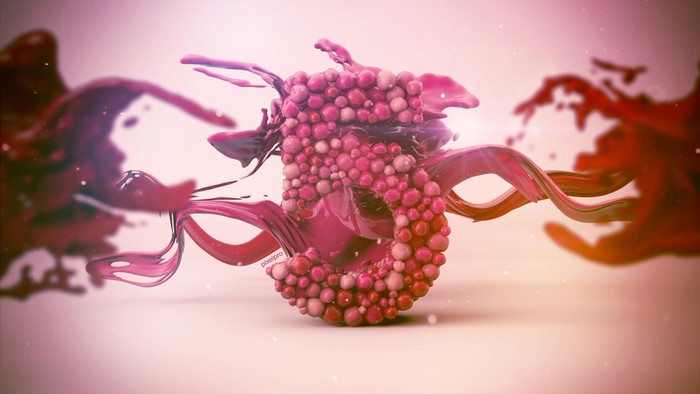 3D Abstract Pink Number 5 with Liquid Splashes