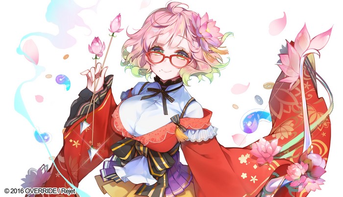 Anime girl with pink hair, glasses, and Japanese clothes