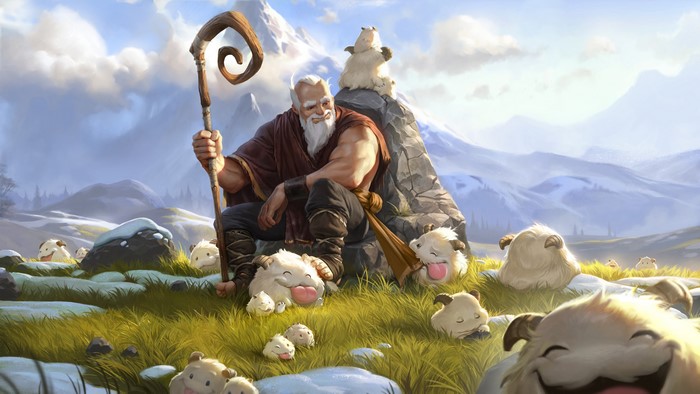 4K League of Legends: Poros and a Shepherd in Snowy Mountains
