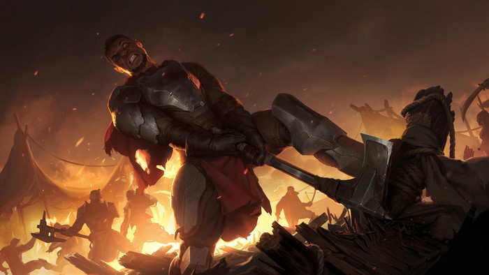 Man with axe in battle from Legends of Runeterra