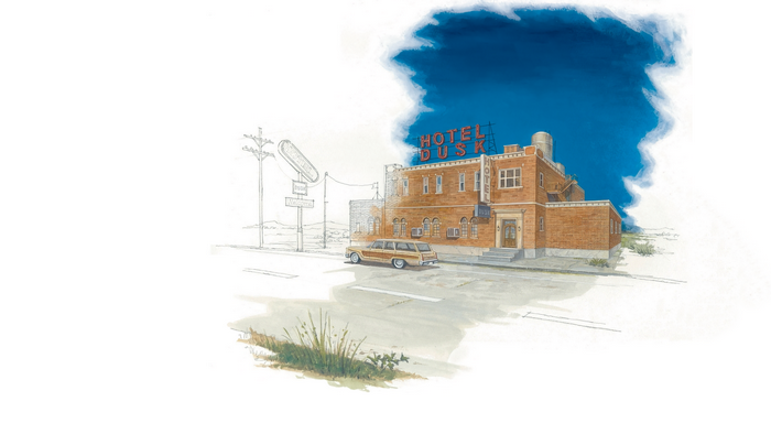 Hotel Dusk building with a station wagon