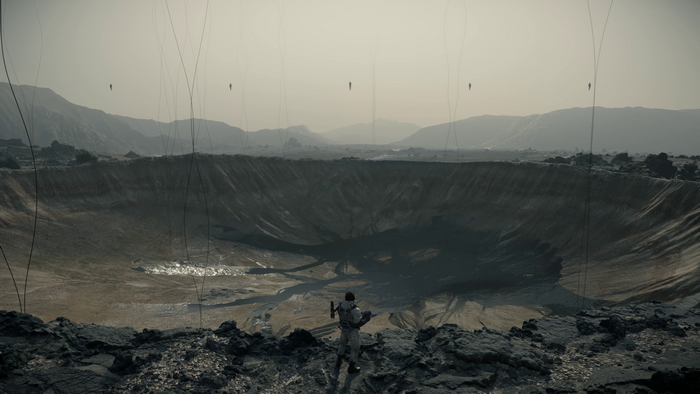 Sam Porter Bridges in Death Stranding crater