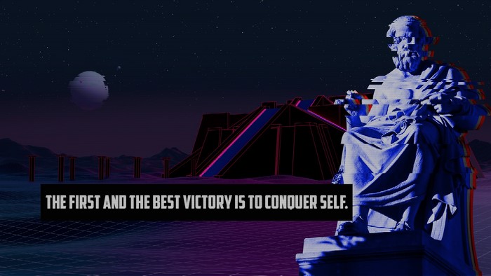 Statue with Glitch Effect and Motivational Quote