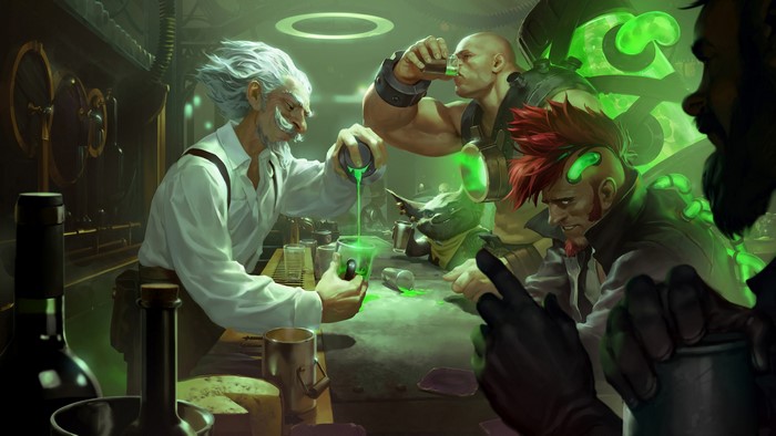 League of Legends characters in a bar
