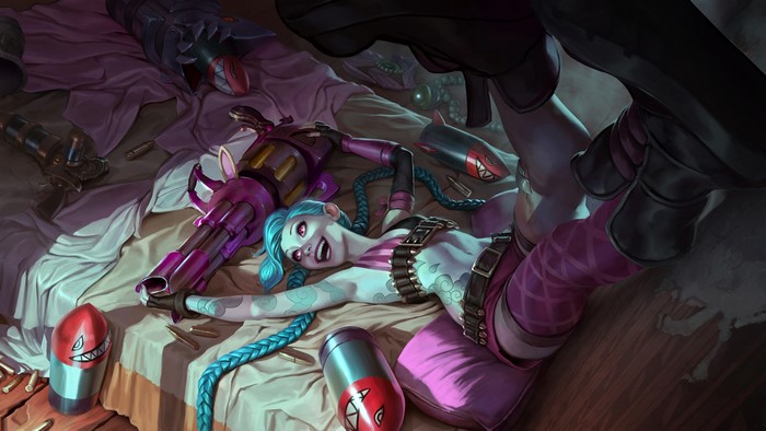 Jinx from League of Legends with weapons
